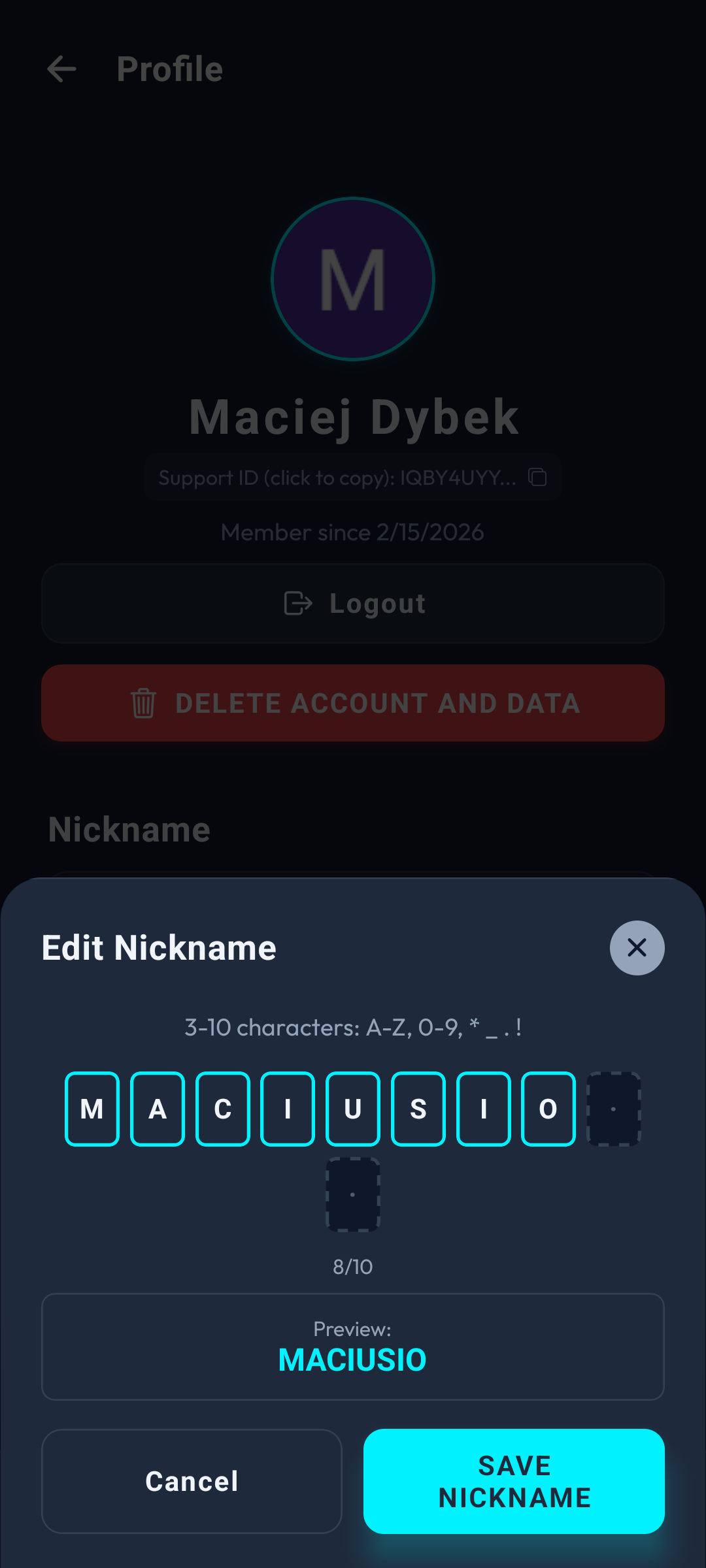Edit Nickname